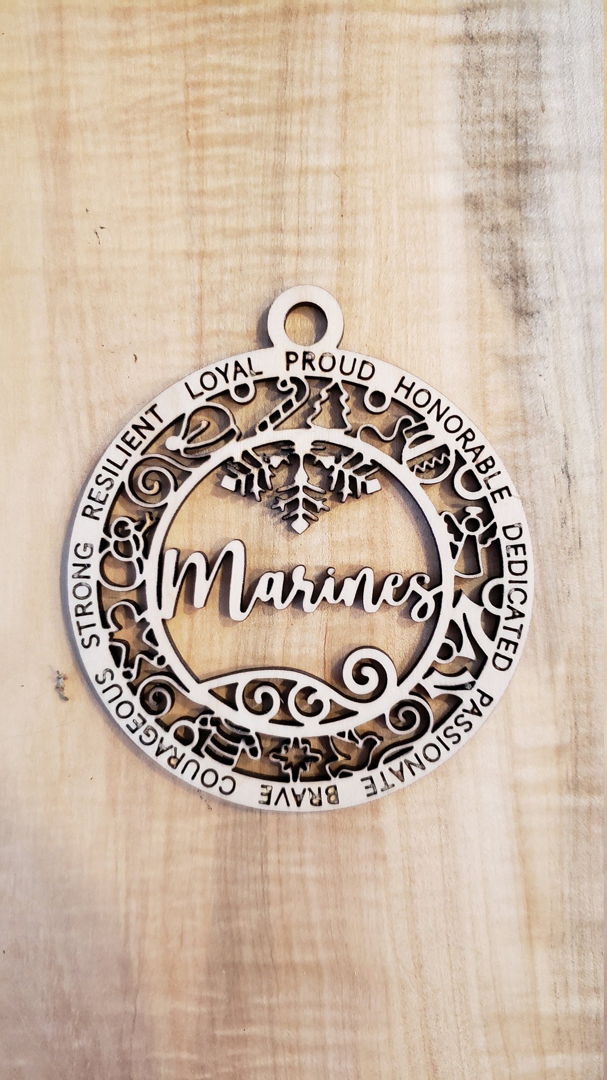Handmade Military Christmas Ornament – Laser-Cut Baltic Birch Gift for Veterans