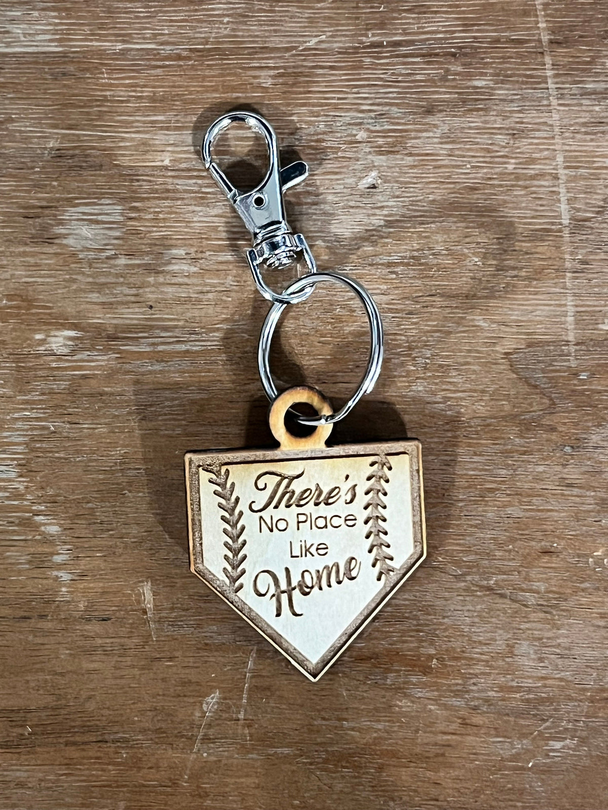"There's No Place Like Home" Baseball Wood Keychain / Bag Tag