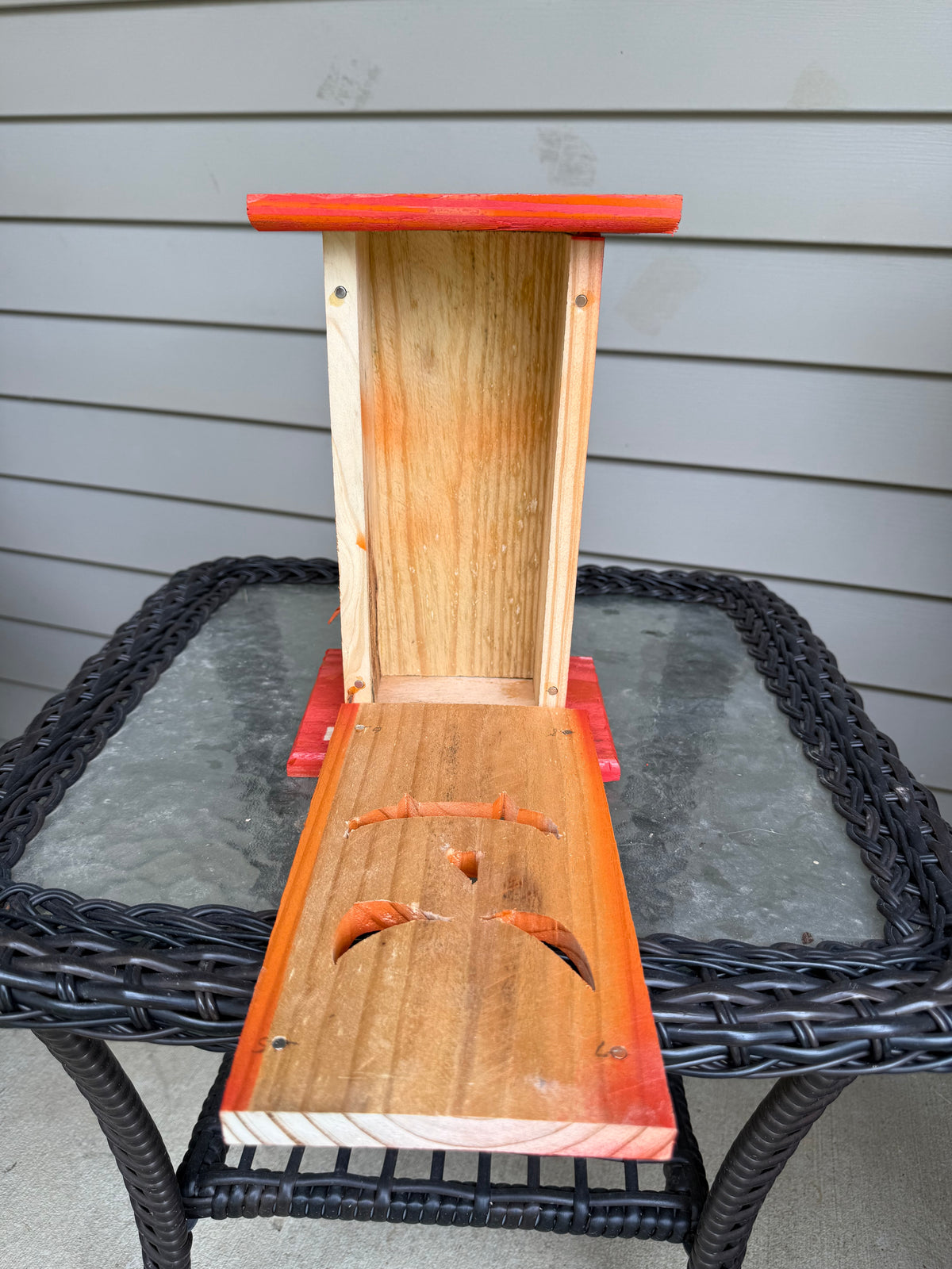 Hand-Crafted Red & Orange Wooden Jack-O-Lantern | Angry Face, Magnetic Lid