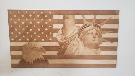 Laser Engraved Patriotic Flag - Lady Liberty & Eagle