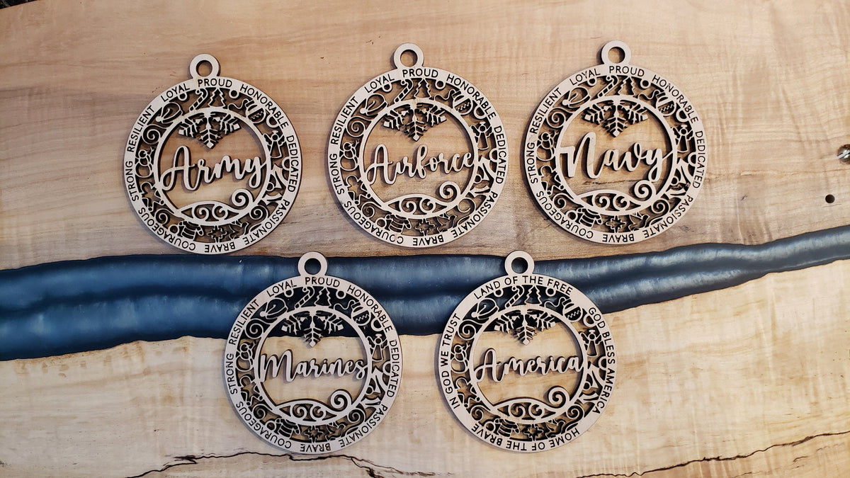 Handmade Military Christmas Ornament – Laser-Cut Baltic Birch Gift for Veterans