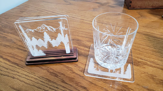 Shadowbox Mountain Scene Coaster Set