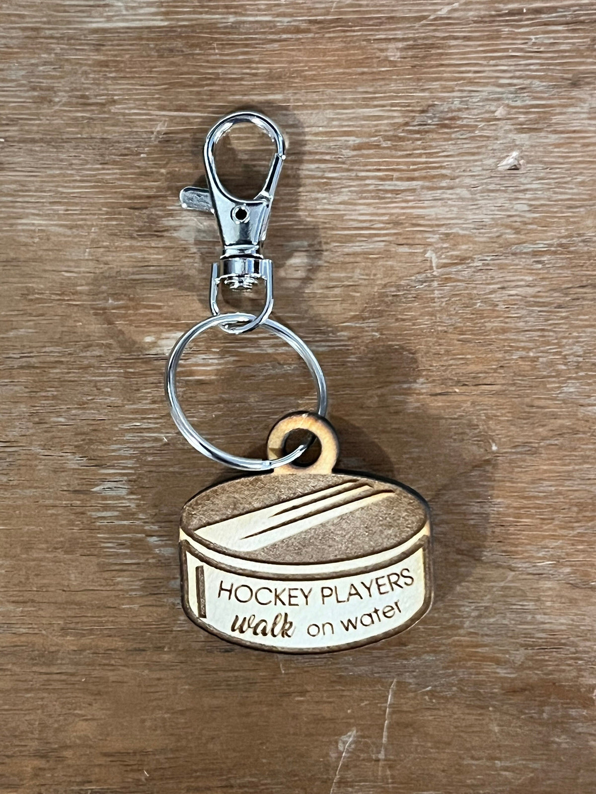 Hockey Player Wood Keychain / Bag Tag
