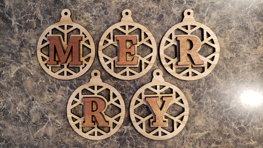 "MERRY" Christmas Ornament Set - Set of 5