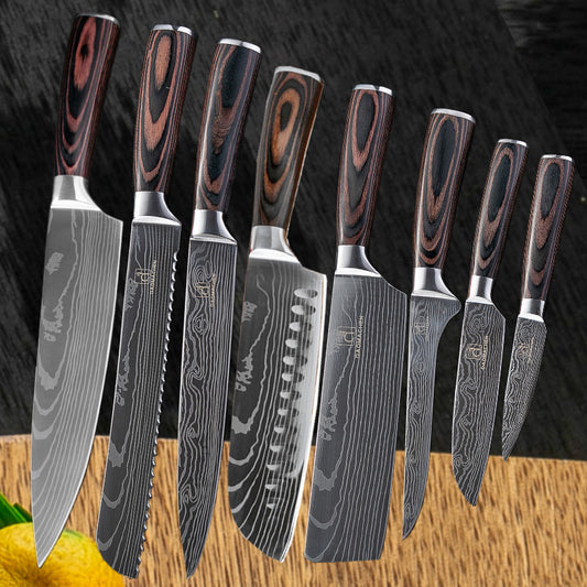 Damascus Style Kitchen Knife Set W/FREE SHIPPING