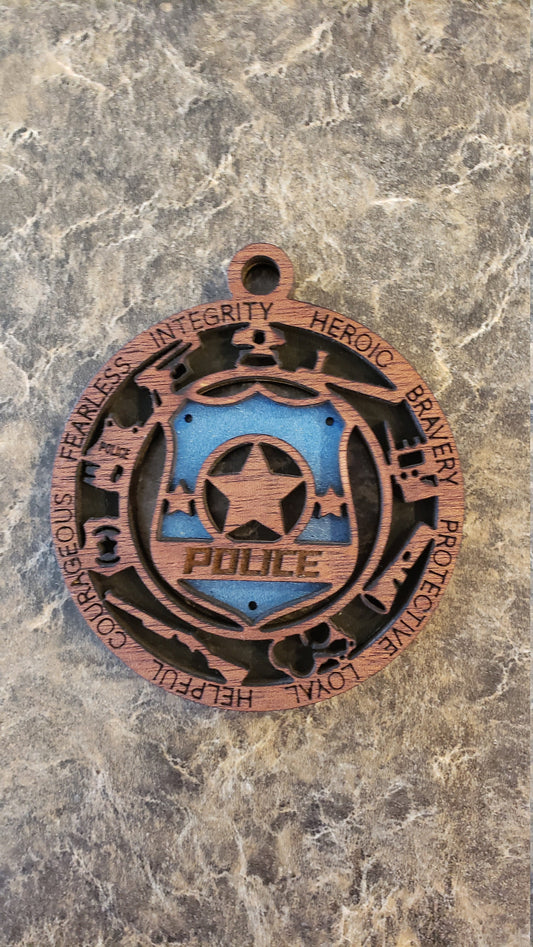 Handmade Police Christmas Ornament – Back the Blue Laser-Cut Wood Gift