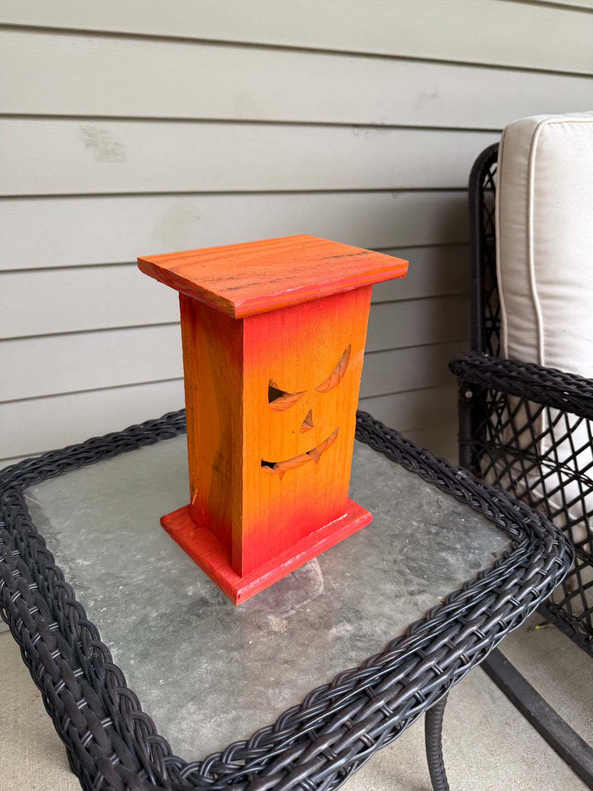Hand-Crafted Red & Orange Wooden Jack-O-Lantern | Angry Face, Magnetic Lid