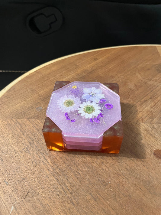 Premium Dried Flower Resin Coaster Set