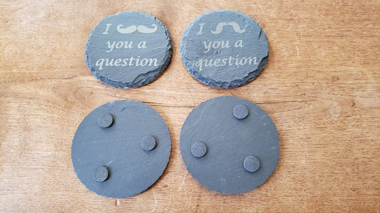 "I Mustache You a Question" Slate Coaster Set of 4