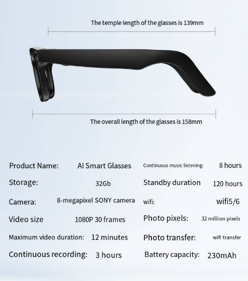 AI Camera Smart Glasses W/FREE SHIPPING