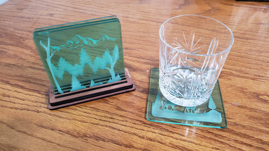 Shadowbox Mountain Scene Coaster Set