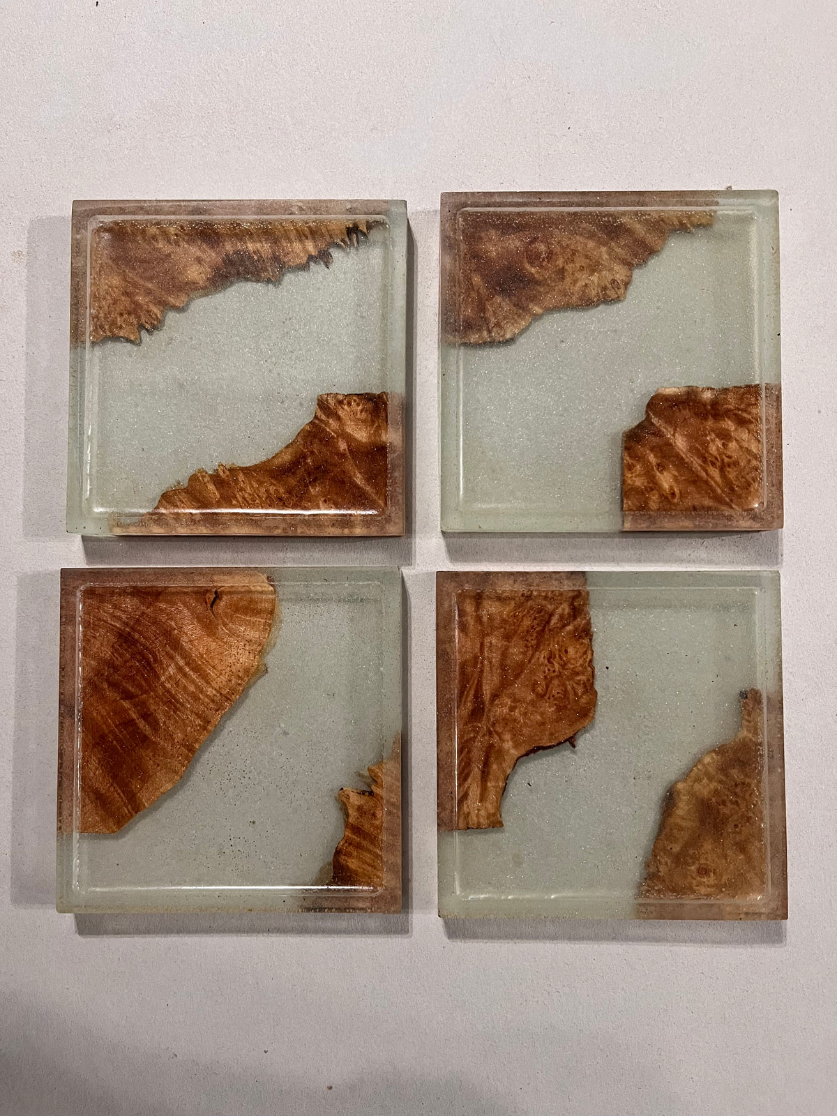 Premium Maple Burl Resin Coaster Set with Cherry Holder