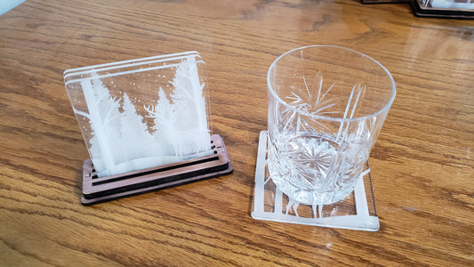 Shadowbox Mountain Scene Coaster Set