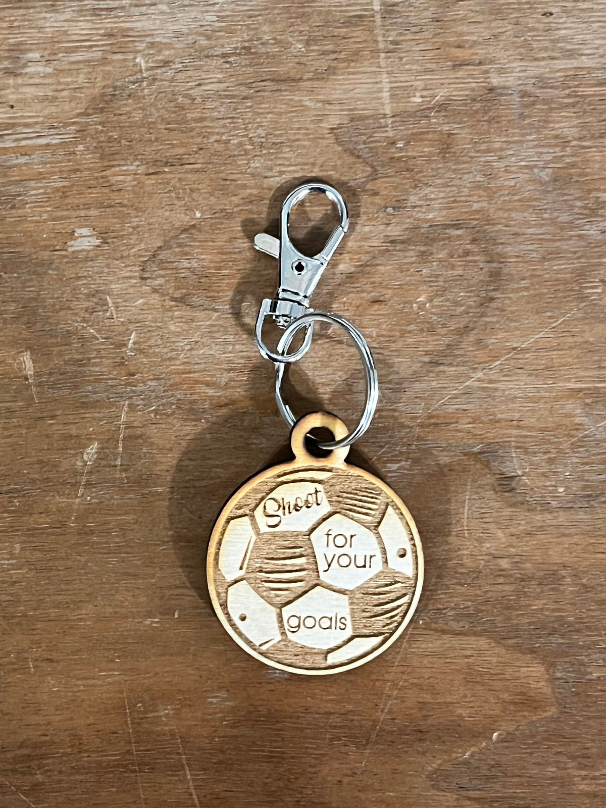 "Shoot for Your Goals" Soccer Wood Keychain / Bag Tag