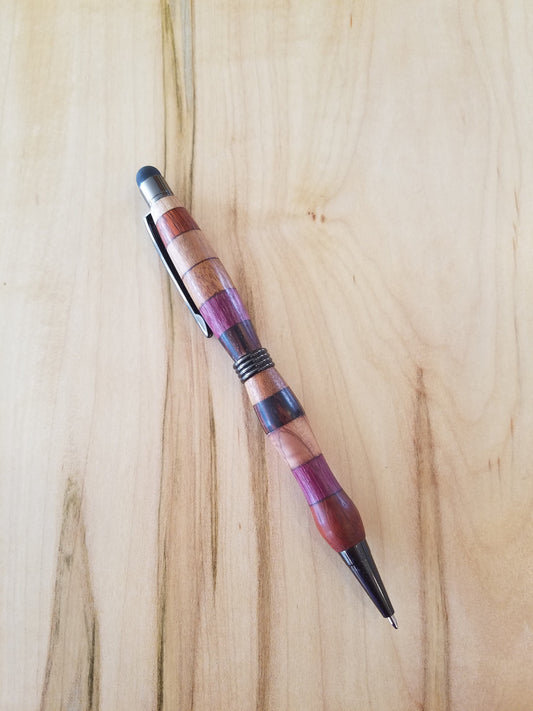 Multi-Wood Segmented Twist Pen with Stylus Tip