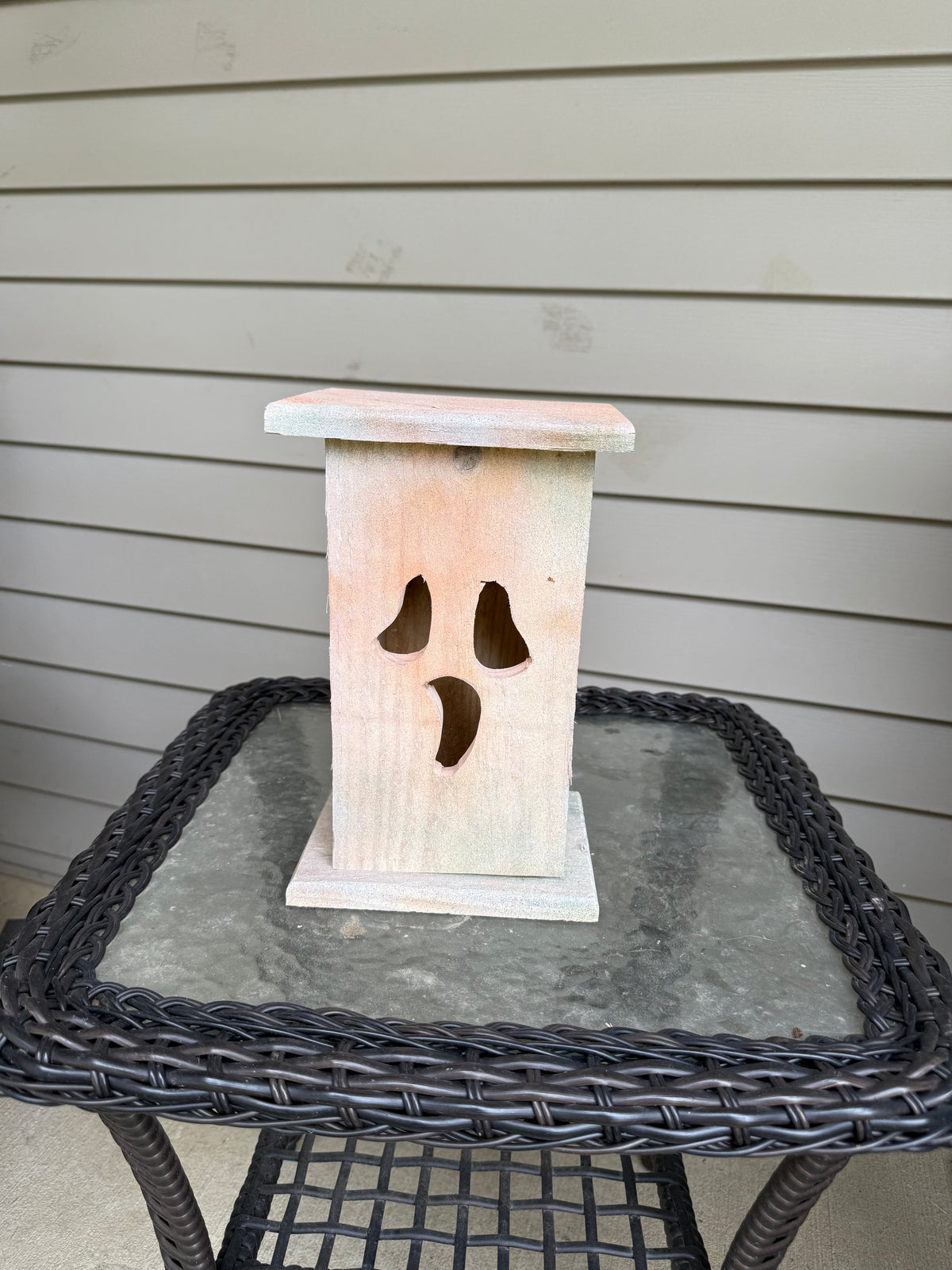 Hand-Crafted Whitewash Wooden Jack-O-Lantern | Spooky Face, Magnetic Lid