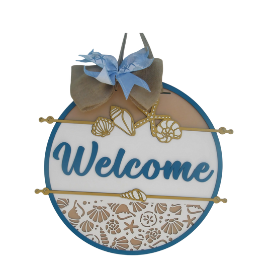 Beach Welcome Sign Door Hanger - Seashells & Starfish