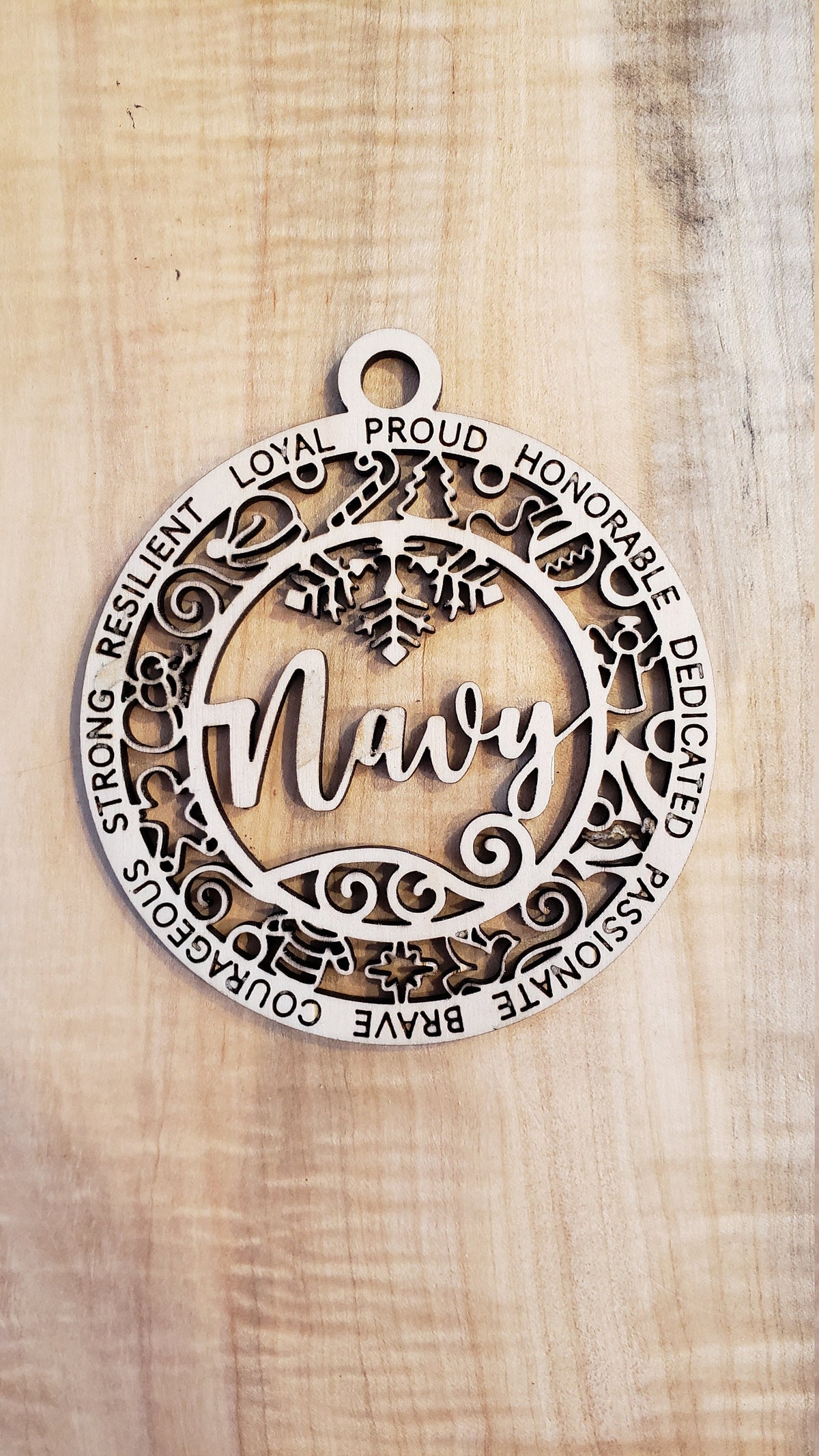 Handmade Military Christmas Ornament – Laser-Cut Baltic Birch Gift for Veterans