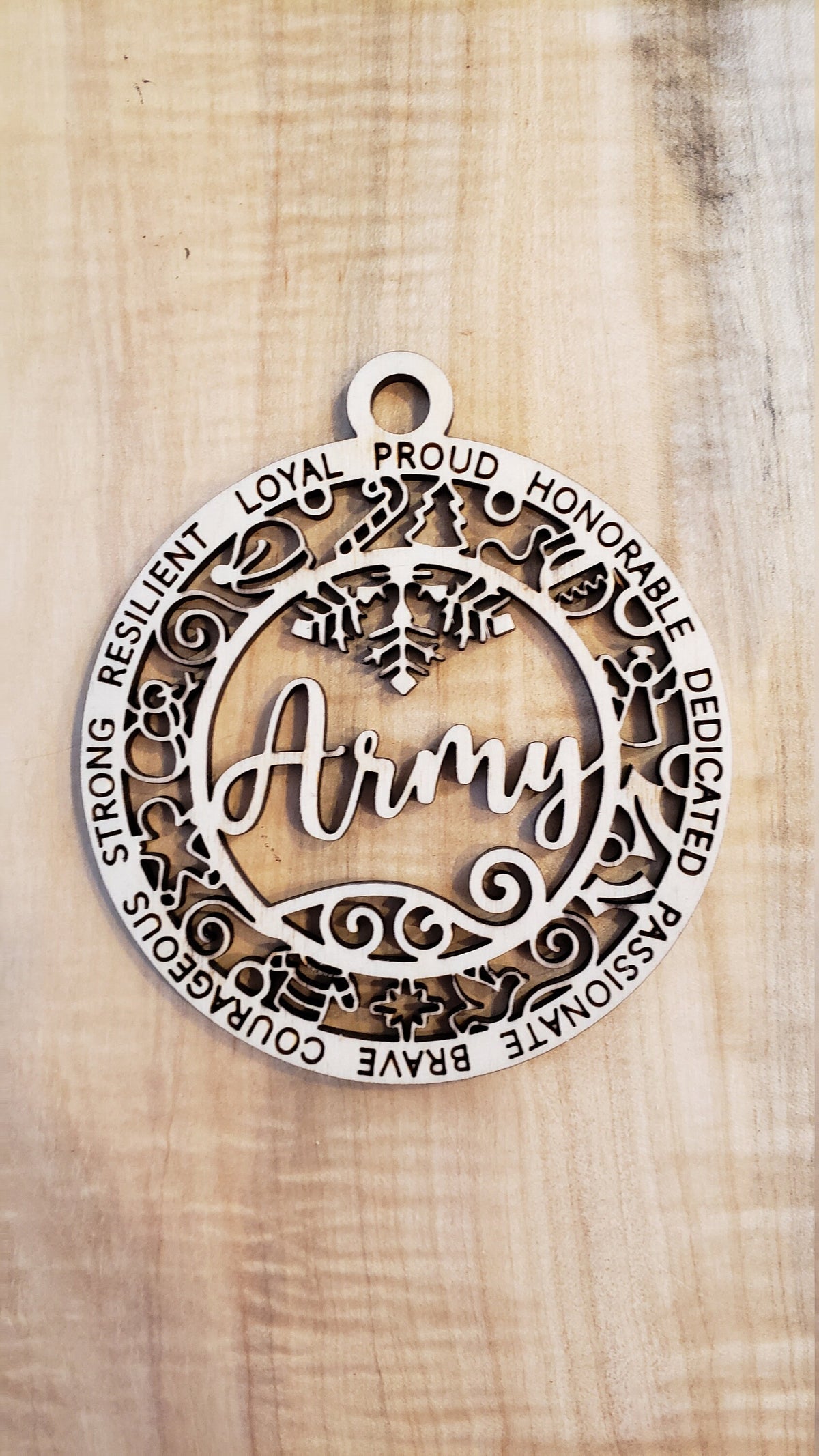 Handmade Military Christmas Ornament – Laser-Cut Baltic Birch Gift for Veterans