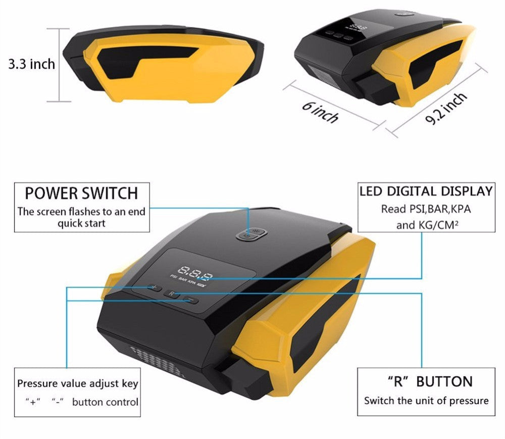 Electric Car Air Pump & Tire Inflator | 120W, 12V with 2.8m Cable
