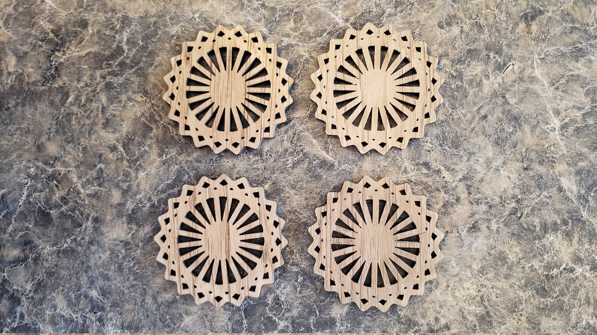 Hickory Wood Geometric Coaster Set of 4