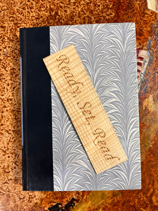 Curly Maple Bookmark with Japanese Art and Ready, Set, Read Engraving