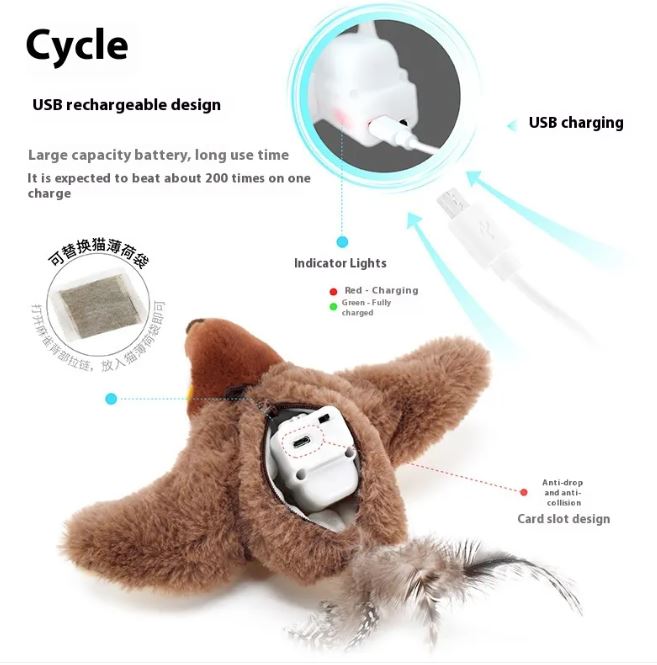 Flapping Bird Cat Toy | USB Rechargeable, Realistic Wings