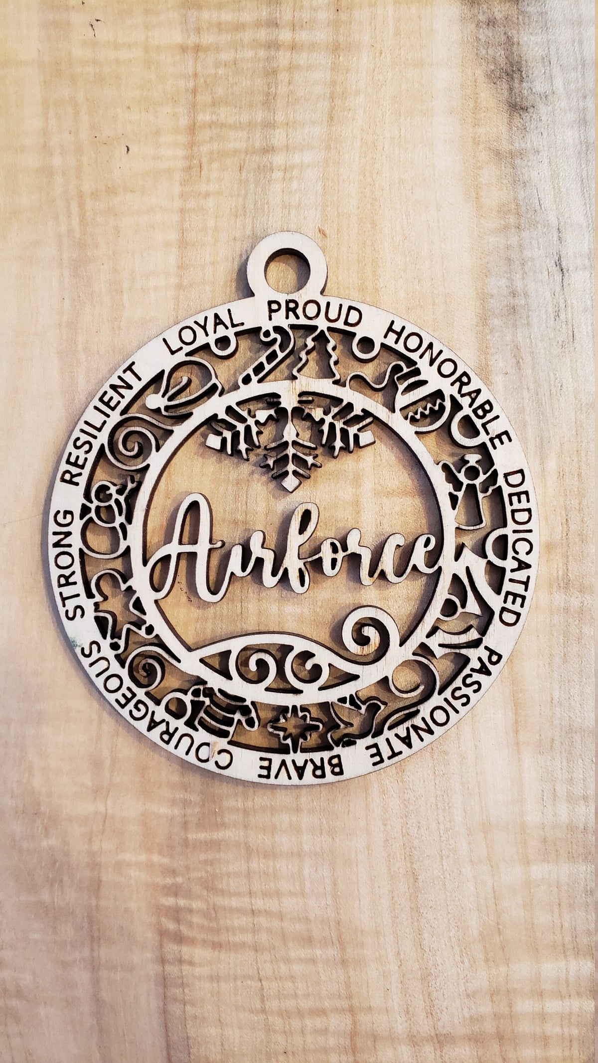 Handmade Military Christmas Ornament – Laser-Cut Baltic Birch Gift for Veterans