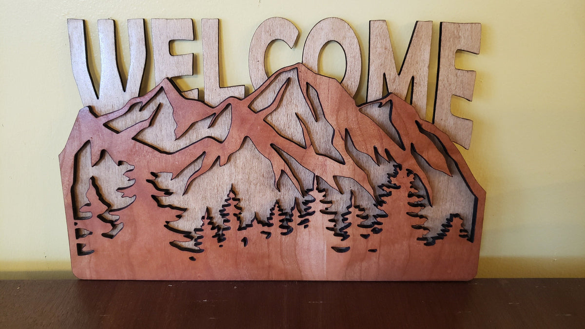 Handmade Mountain Welcome Sign – Cherry on Birch Rustic Home Decor Gift