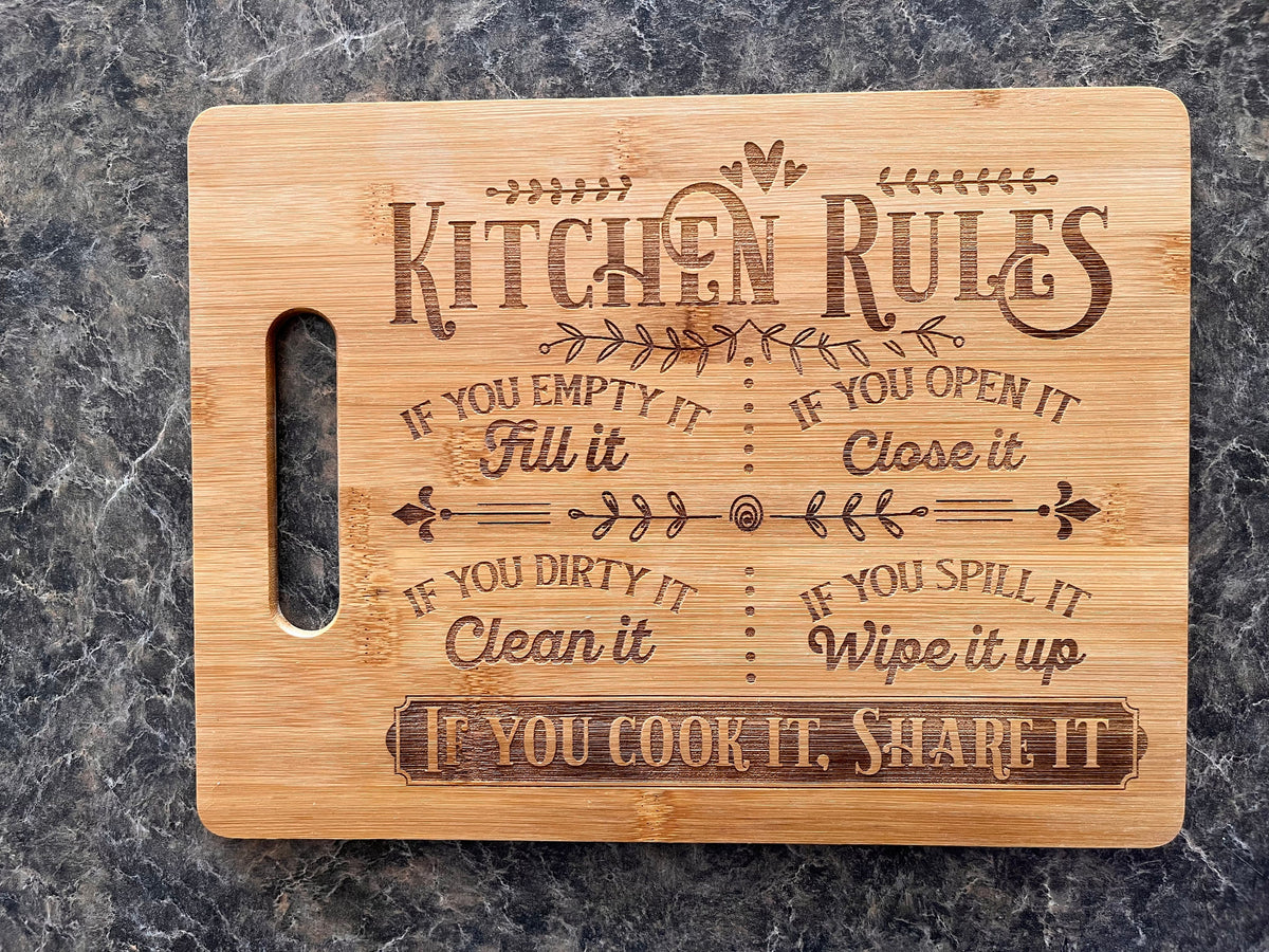 "Kitchen Rules" Laser Engraved Bamboo Cutting Board