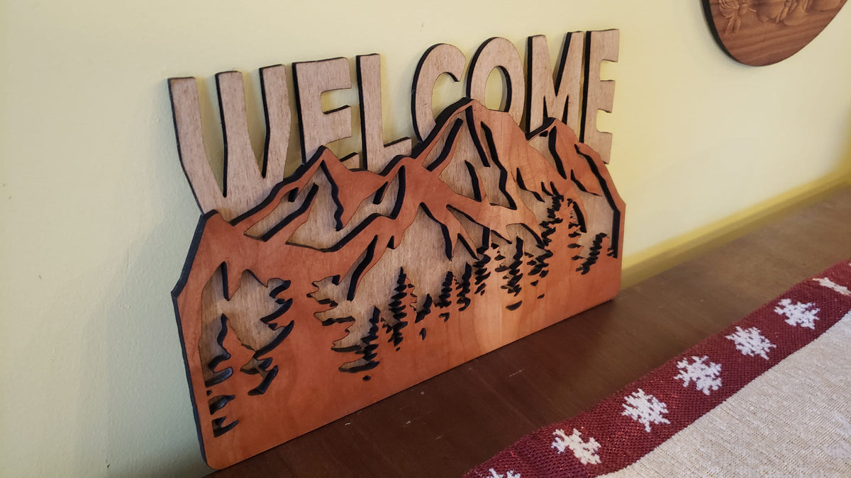Handmade Mountain Welcome Sign – Cherry on Birch Rustic Home Decor Gift